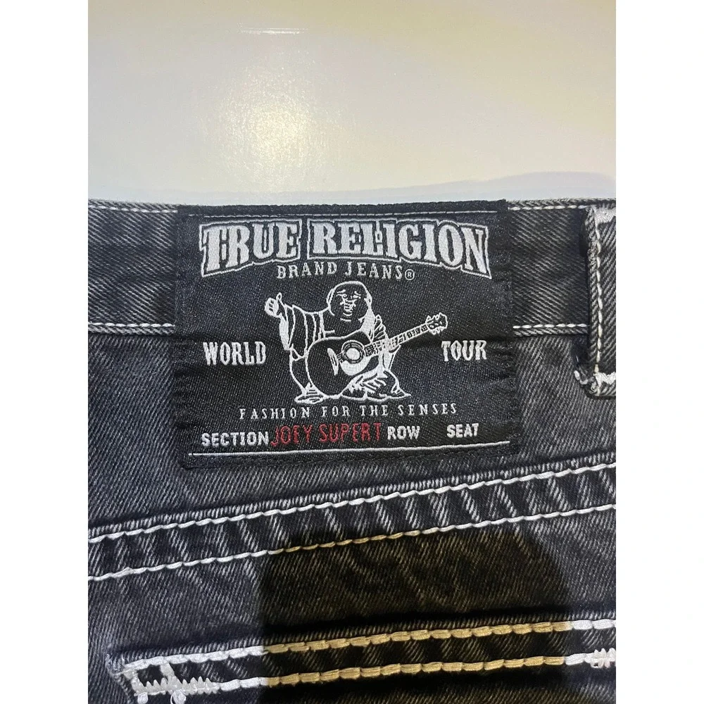 True Religion Joey Super T Jeans Mens 32x33 Black White Contrast Stitch USA Made